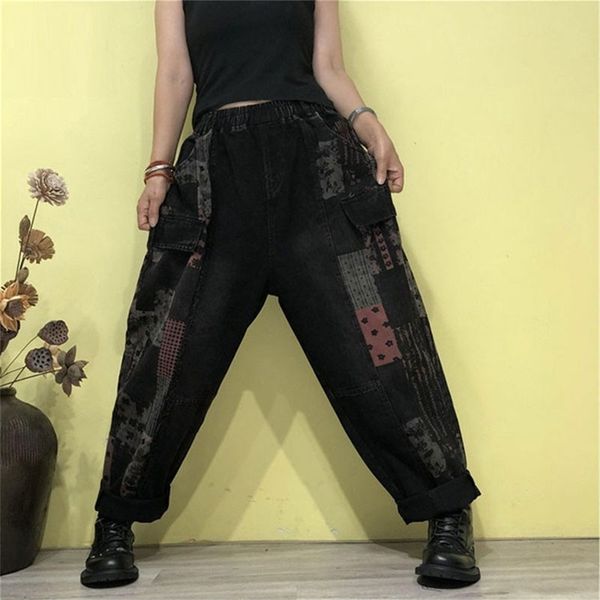 autumn new arts style women elastic waist cotton denim harem pants vintage print loose jeans trousers plus size m509 201225, Blue
autumn new arts style women elastic waist cotton denim harem pants vintage print loose jeans trousers plus size m509 201225, Blue
