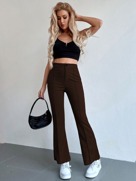 seam front high waist flare leg pants q8ql#, Black;white
seam front high waist flare leg pants q8ql#, Black;white