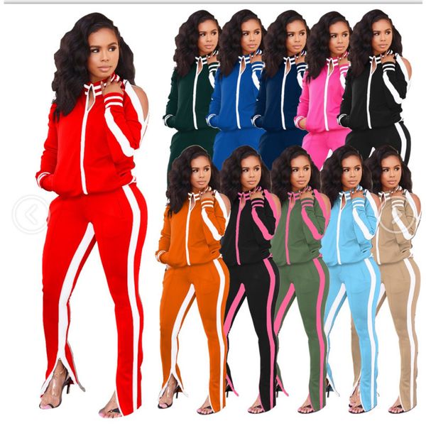 women two piece tracksuits set fashion off-shoulder zipper cardigan long pants side webbing sportswear ladies new trendy leisure clothing, White
women two piece tracksuits set fashion off-shoulder zipper cardigan long pants side webbing sportswear ladies new trendy leisure clothing, White