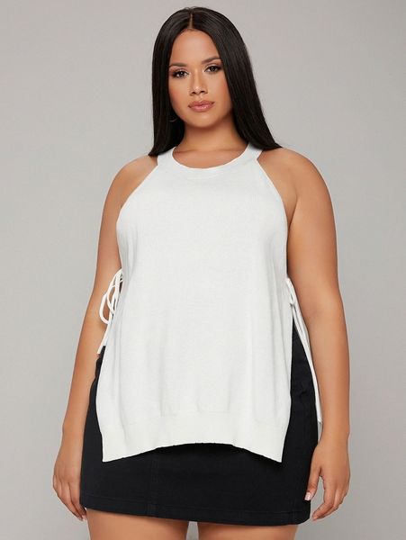 plus tie side knit halter b8t9#, Black
plus tie side knit halter b8t9#, Black