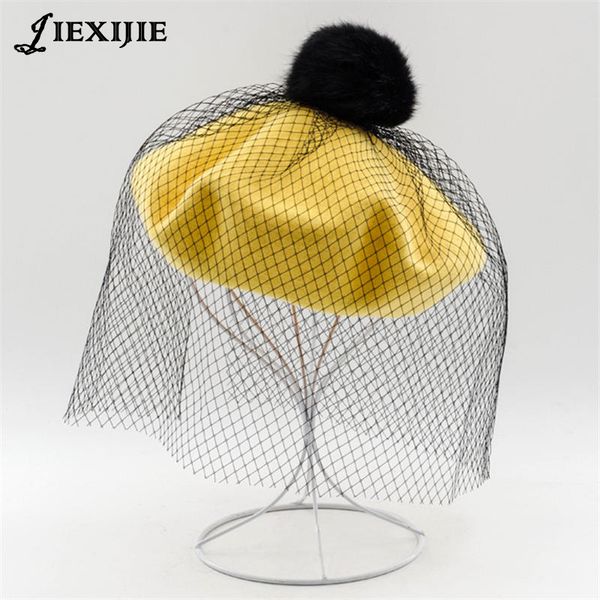 women beret hat rabbit hair ball mesh veil wool beret ladies pompom hat autumn winter solid color painter caps girls 201019, Blue;gray
women beret hat rabbit hair ball mesh veil wool beret ladies pompom hat autumn winter solid color painter caps girls 201019, Blue;gray