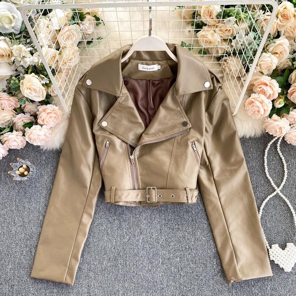 women's leather & faux arrival 2021 brand spring autumn motorcycle jackets retro short jacket women basic coat slim pu, Black
women's leather & faux arrival 2021 brand spring autumn motorcycle jackets retro short jacket women basic coat slim pu, Black