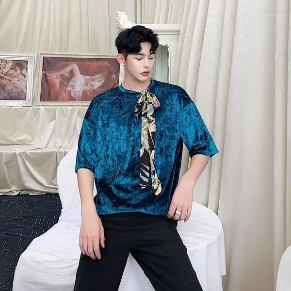 men summer short sleeve detachable tie bow velour t shirt male streetwear hip hop loose casual tshirt couple tees shirts1, White;black
men summer short sleeve detachable tie bow velour t shirt male streetwear hip hop loose casual tshirt couple tees shirts1, White;black