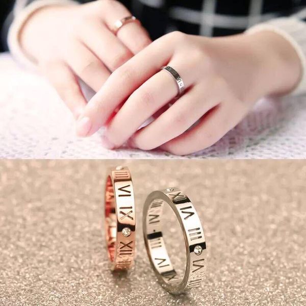 cluster rings fashion roman alphabet stainless steel ring with stone crystal for woman girl men couple in wedding, Golden;silver