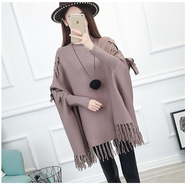 2019 autumn fashion new high-neck tassel sweater female long section loose large size cloak coat head knit bat shirt tide hhh1761, White;black
2019 autumn fashion new high-neck tassel sweater female long section loose large size cloak coat head knit bat shirt tide hhh1761, White;black