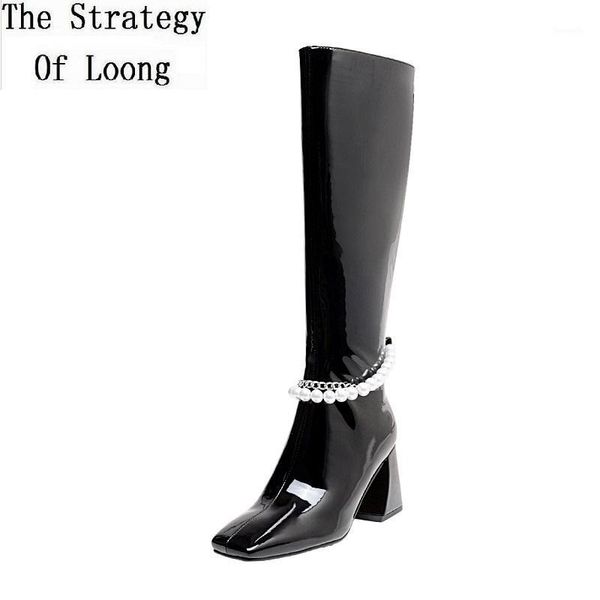boots spring autumn thick high heels pearl chic metal chain genuine leather women long ladies knee-high equestrian botas1, Black
boots spring autumn thick high heels pearl chic metal chain genuine leather women long ladies knee-high equestrian botas1, Black