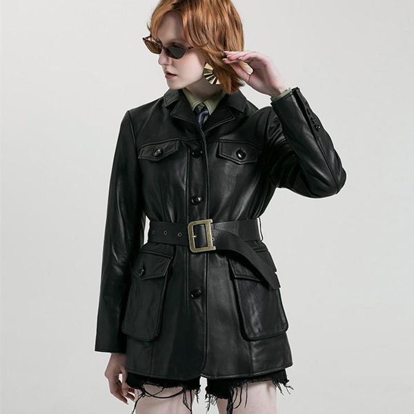 women's leather & faux genuine jackets real sheepskin ladies coat autumn winter outerwear female clothing, Black
women's leather & faux genuine jackets real sheepskin ladies coat autumn winter outerwear female clothing, Black