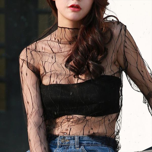 2021 women glitter sheer mesh new women casual perspective hollow out female basic blouse, White
2021 women glitter sheer mesh new women casual perspective hollow out female basic blouse, White