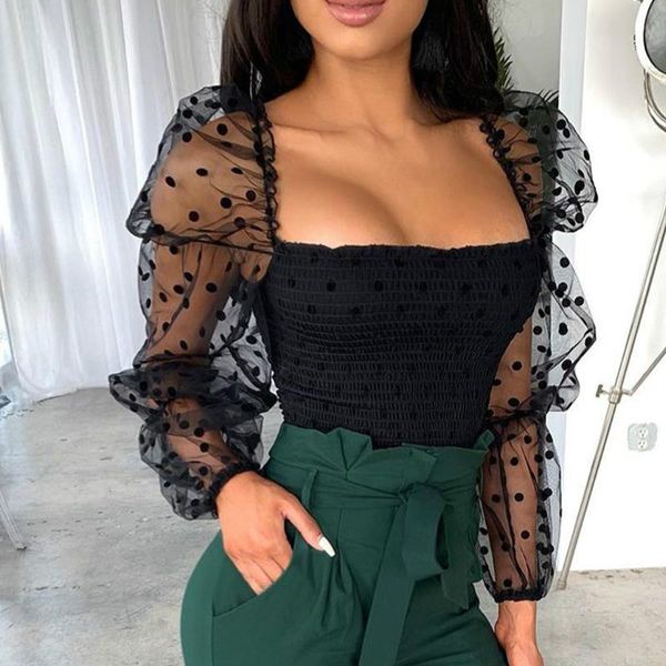 mesh see-through women blouse square neck polka dot puff tube sheer long sleeve elastic shirt clubwear party, White
mesh see-through women blouse square neck polka dot puff tube sheer long sleeve elastic shirt clubwear party, White