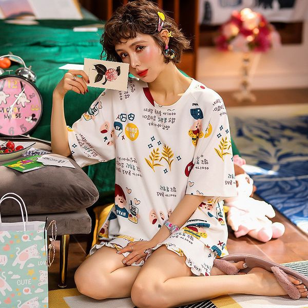 july's song cotton women pajamas set 2 pieces printed pajamas suit short sleeves sleepwear cute shorts for female y200708, Black;red
july's song cotton women pajamas set 2 pieces printed pajamas suit short sleeves sleepwear cute shorts for female y200708, Black;red