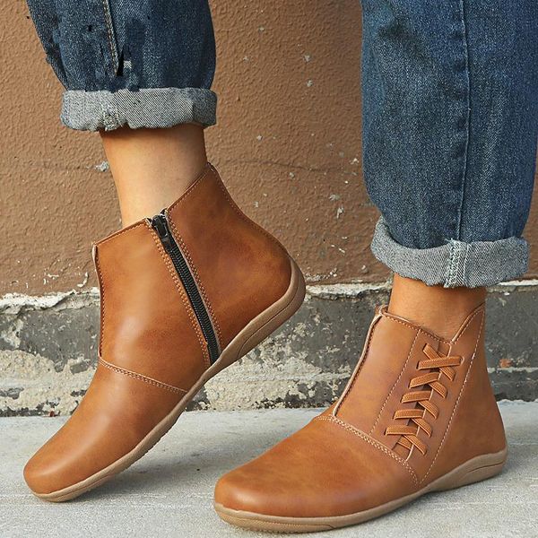 boots 2021 women's pu leather ankle women autumn winter cross strappy vintage zipper flat ladies shoes woman, Black
boots 2021 women's pu leather ankle women autumn winter cross strappy vintage zipper flat ladies shoes woman, Black