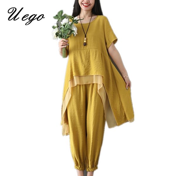 uego cotton linen women sets loose +pants two piece sets women casual set plus size 2020 new lady spring clothes suits sets t200702, White
uego cotton linen women sets loose +pants two piece sets women casual set plus size 2020 new lady spring clothes suits sets t200702, White