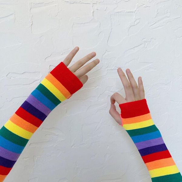 women girl harajuku elbow length fingerless arm sleeve warmer rainbow colored striped knitted sunscreen halloween costume gloves, Blue;gray
women girl harajuku elbow length fingerless arm sleeve warmer rainbow colored striped knitted sunscreen halloween costume gloves, Blue;gray