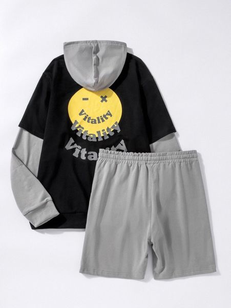 men letter and expression print colorblock drawstring hoodie & shorts m1cw#, Gray
men letter and expression print colorblock drawstring hoodie & shorts m1cw#, Gray