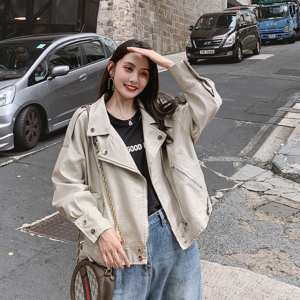 2021 new leather small female autumn korean version students and cute short jacket of motorcycle vclo, Black 
2021 new leather small female autumn korean version students and cute short jacket of motorcycle vclo, Black