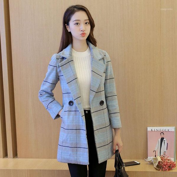 plaid women wool coat casual winter jacket slim cashmere coat nice1, Black