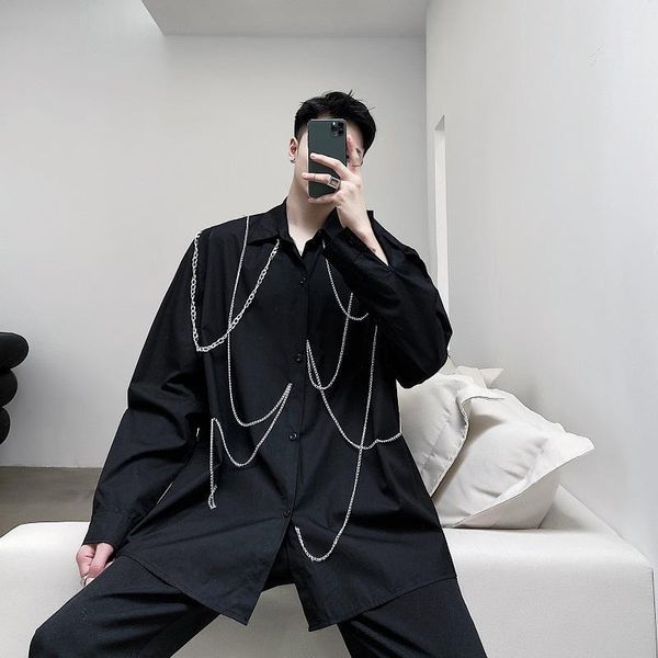 male streetwear hip hop fashion loose black shirt stage clothes men chain decoration long sleeve causal shirt1, White;black
male streetwear hip hop fashion loose black shirt stage clothes men chain decoration long sleeve causal shirt1, White;black