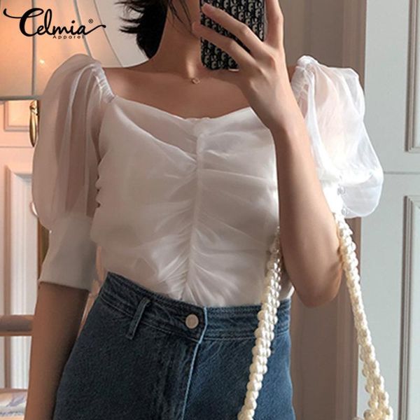 women's blouses & shirts celmia women transparent fashion mesh sheer 2021 summer puff short sleeve square collar casual loose blusas, White
women's blouses & shirts celmia women transparent fashion mesh sheer 2021 summer puff short sleeve square collar casual loose blusas, White