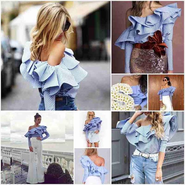 womens summer striped two layers ruffles off the shoulder long sleeve loose blouse casual shirt new pullover, White
womens summer striped two layers ruffles off the shoulder long sleeve loose blouse casual shirt new pullover, White