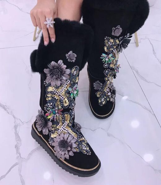 2020 heavy workload mark beautiful skin an exquisite three-dimensional strass flower wool boots high snowboots no5j, Black
2020 heavy workload mark beautiful skin an exquisite three-dimensional strass flower wool boots high snowboots no5j, Black