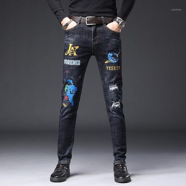 men autumn jeans men cool trend with holes printed drilling casual slim fit pants1, Blue
men autumn jeans men cool trend with holes printed drilling casual slim fit pants1, Blue