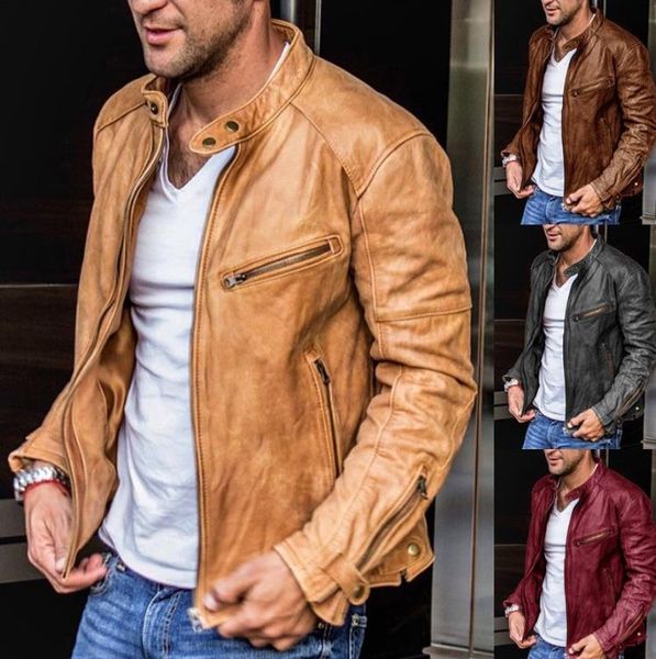 men's jackets autumn/winter washable leather youth stand-up collar punk motorcycle men, Black;brown
men's jackets autumn/winter washable leather youth stand-up collar punk motorcycle men, Black;brown