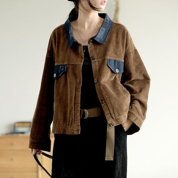 new vintage patchwork denim turn-down collar single breasted women corduroy coats 2020 autumn long sleeve female jacket, Black;brown
new vintage patchwork denim turn-down collar single breasted women corduroy coats 2020 autumn long sleeve female jacket, Black;brown