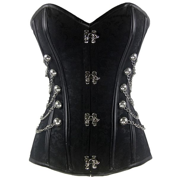 steampunk style chain waist protection and abdomen closing steel bone court corset leather chest jacquard body shaping garment, White;black
steampunk style chain waist protection and abdomen closing steel bone court corset leather chest jacquard body shaping garment, White;black