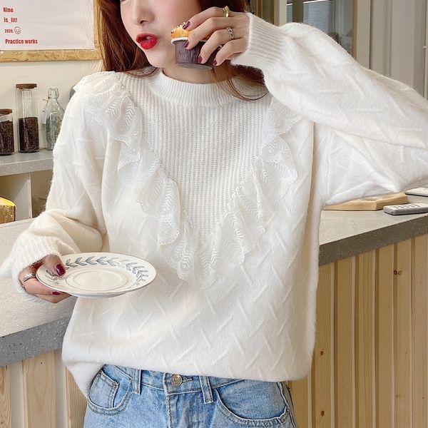 qvd4l pullover 2020 pullover pulloverlace pulloverstyle and autumn winter love new lace round neck first solid color sweater for women, White;black 
qvd4l pullover 2020 pullover pulloverlace pulloverstyle and autumn winter love new lace round neck first solid color sweater for women, White;black