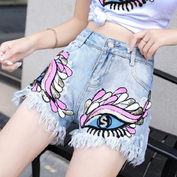 european station 2020 summer korea new embroidery eyes thin college wind ageing denim tassel shorts wide leg female, Blue
european station 2020 summer korea new embroidery eyes thin college wind ageing denim tassel shorts wide leg female, Blue