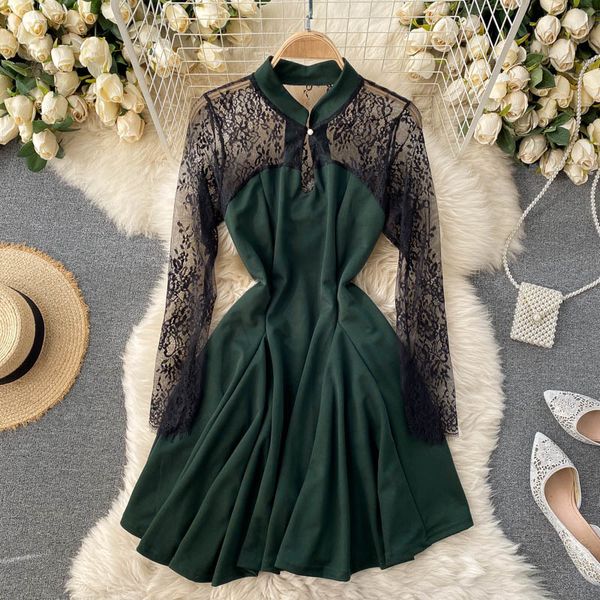 2021 new female singiny short splice lace long solid collar line dressed autumn fashion streetwear dress yd5n, Black;gray
2021 new female singiny short splice lace long solid collar line dressed autumn fashion streetwear dress yd5n, Black;gray