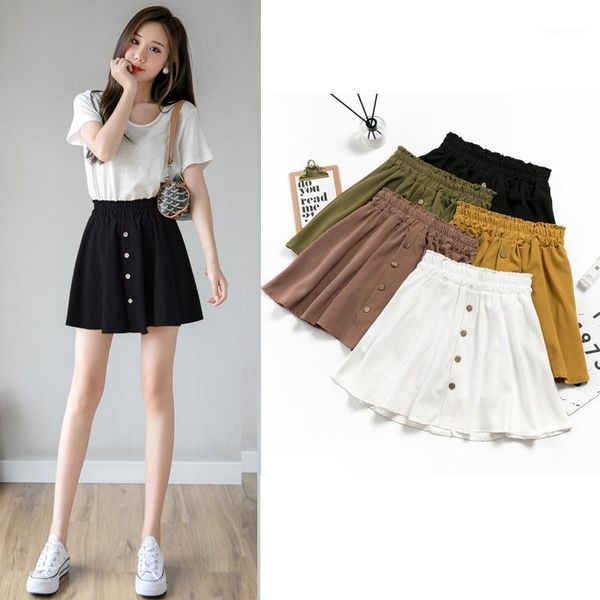 solid color summer high waist skirts womens korean elastic waist shorts skirt female elegant button mini pleated skirt1, Black
solid color summer high waist skirts womens korean elastic waist shorts skirt female elegant button mini pleated skirt1, Black