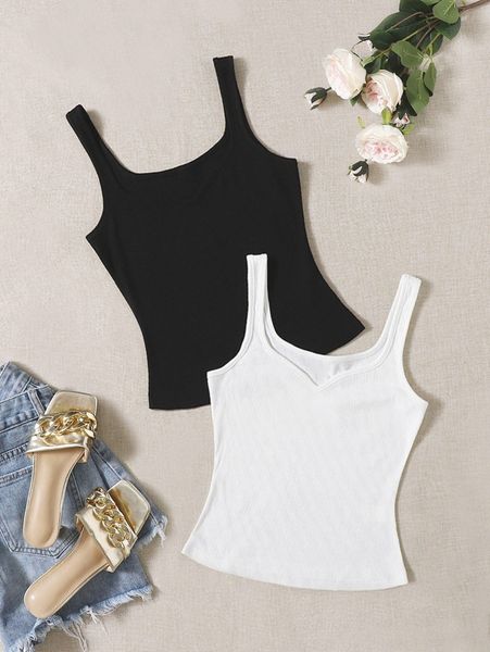 2pcs solid ribbed knit tank m4ny#, White