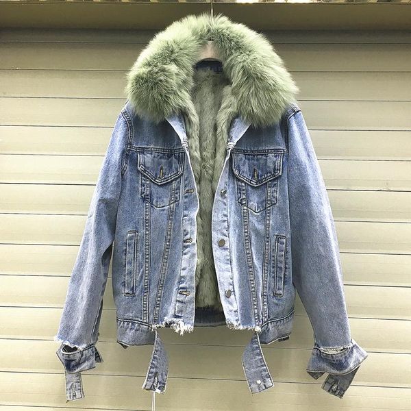 women's fur & faux real collar thick warm denim jacket female winter detachable liner silver reflective coat f2152, Black
women's fur & faux real collar thick warm denim jacket female winter detachable liner silver reflective coat f2152, Black