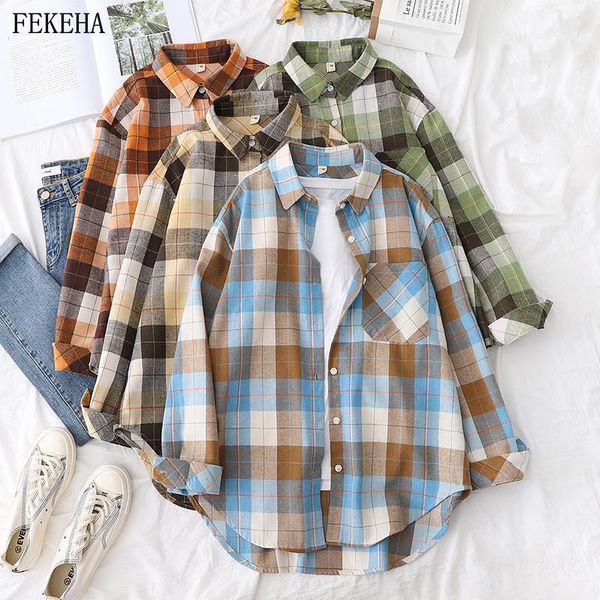 women's blouses & shirts autumn plaid womens loose long sleeve lady checked female clothes outwear with pocket1, White
women's blouses & shirts autumn plaid womens loose long sleeve lady checked female clothes outwear with pocket1, White