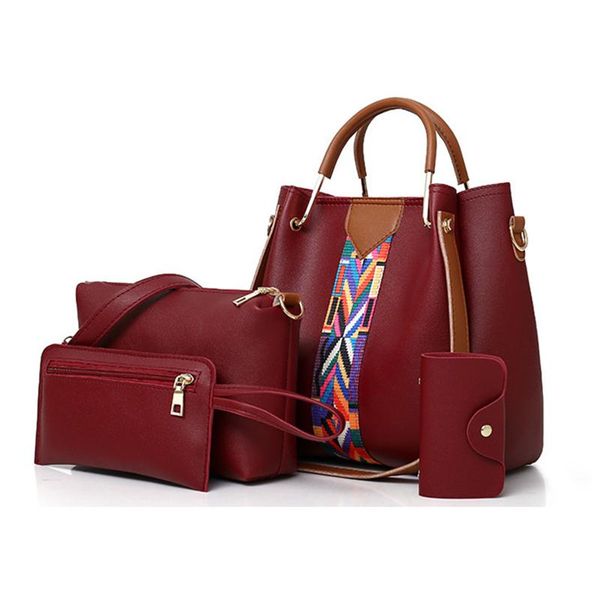 dropshipping 4pcs set purses and handbags pu leather striped shoulder bags pxx269