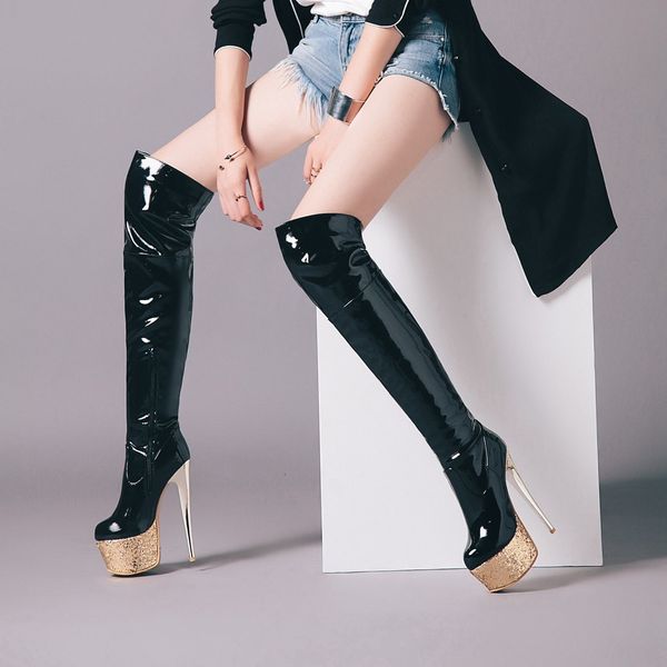 woman 2021 on-the-knee size 22-28 in galvanized jump platform long fashion boots pointed to patent neu6, Black
woman 2021 on-the-knee size 22-28 in galvanized jump platform long fashion boots pointed to patent neu6, Black