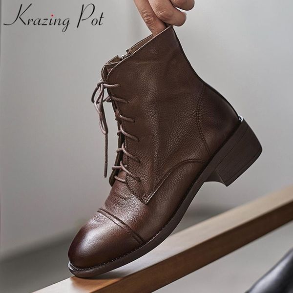 boots krazing pot comfortable cow leather fashion square heel round toe zip winter shoes lace up concise brand cozy ankle l1f1, Black
boots krazing pot comfortable cow leather fashion square heel round toe zip winter shoes lace up concise brand cozy ankle l1f1, Black