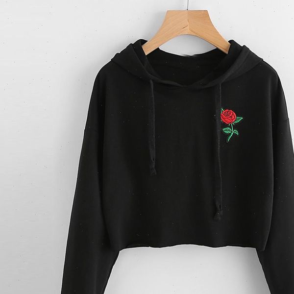 womens rose embroidered turtleneck sweatshirt jumper crop pullover round neck short crop sudadera mujer, Black
womens rose embroidered turtleneck sweatshirt jumper crop pullover round neck short crop sudadera mujer, Black