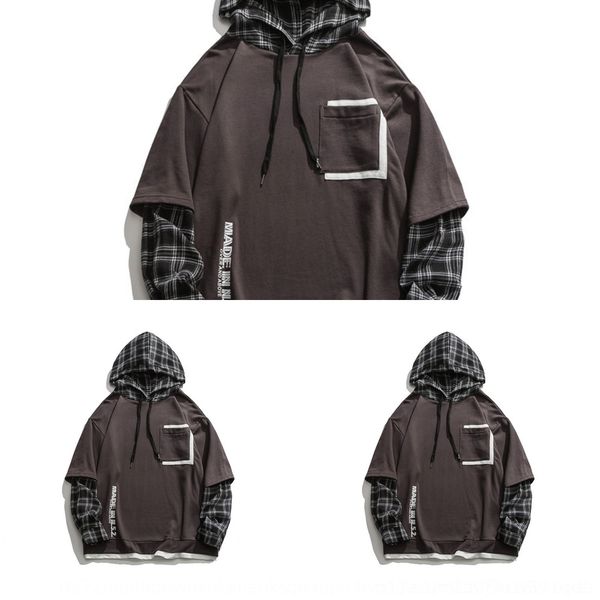 velm9 chaowai autumn 2020 plaid sleeve fake hip hop street men's sweater hoodie two sweater hoodie 9p5q4, Black 
velm9 chaowai autumn 2020 plaid sleeve fake hip hop street men's sweater hoodie two sweater hoodie 9p5q4, Black