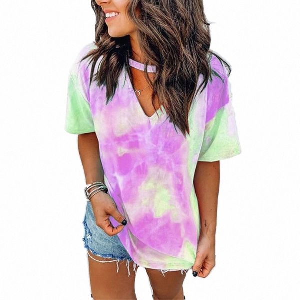 Hot Women Casual Top V Neck Short Sleeve Tie Dye Print Choker Loose T-shirt #lk86, White
Hot Women Casual Top V Neck Short Sleeve Tie Dye Print Choker Loose T-shirt #lk86, White