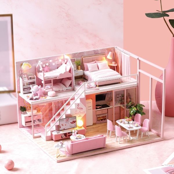 Diy Doll House Furniture Meeting Your Sweet Life House Miniature Dollhouse Cute Families House Casinha De Boneca Dollhouse Toys Y200413