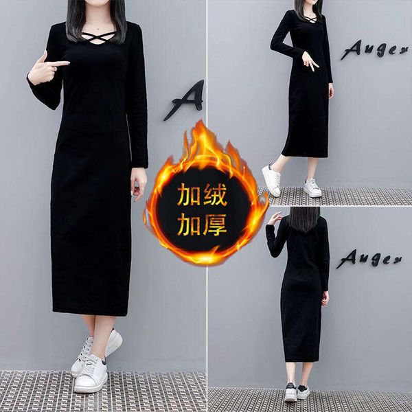 fat mm plush thickened temperament autumn winter large women's dress with waistline and slim black skirt, Black;gray
fat mm plush thickened temperament autumn winter large women's dress with waistline and slim black skirt, Black;gray