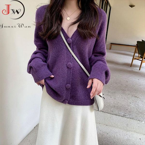 2021 new fashion purplel cardigan women casual long sleeve single breasted sweater knitwear v neck women's autumn winter clothes, White
2021 new fashion purplel cardigan women casual long sleeve single breasted sweater knitwear v neck women's autumn winter clothes, White