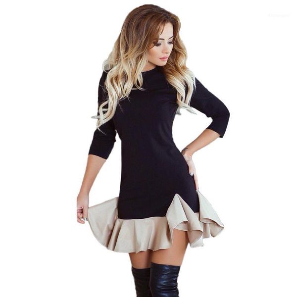 women o-neck stitching tight ruffle evening party dress long sleeve mini dress autumn elegant women's clothing*1, Black;gray
women o-neck stitching tight ruffle evening party dress long sleeve mini dress autumn elegant women's clothing*1, Black;gray