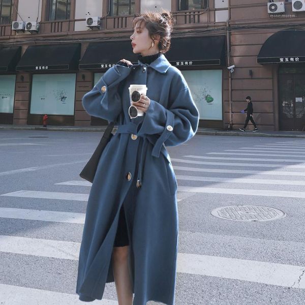 women's wool & blends fashion blue long woolen coat women 2021 autumn winter coats korean loose thick jackets female overcoats v11571, Black
women's wool & blends fashion blue long woolen coat women 2021 autumn winter coats korean loose thick jackets female overcoats v11571, Black