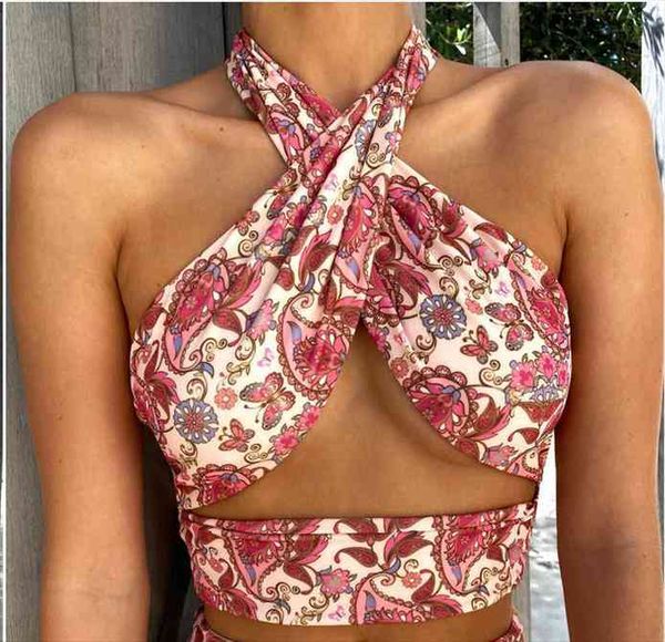 hollow out floral halter cross tank womens vintage printing vest bandage exposed navel slim fit camisole, White
hollow out floral halter cross tank womens vintage printing vest bandage exposed navel slim fit camisole, White