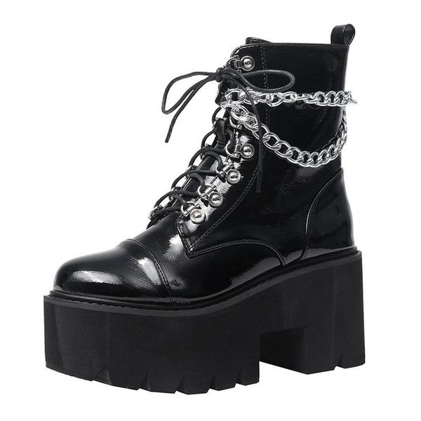 patent leather gothic black boots women heel chain chunky heel platform boots female punk style ankle zipper 2020
patent leather gothic black boots women heel chain chunky heel platform boots female punk style ankle zipper 2020