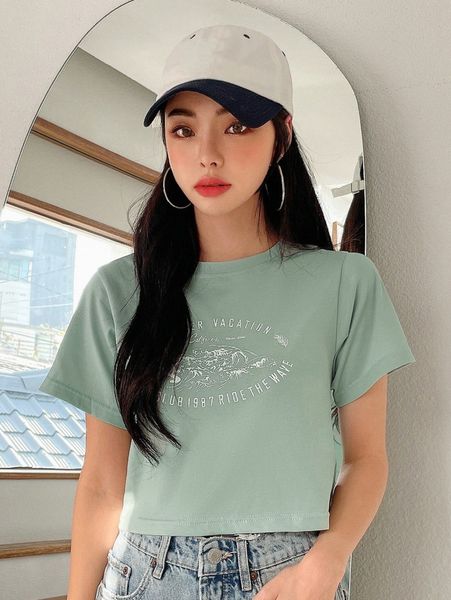 dazy slogan & wave print tee a2vs#, White