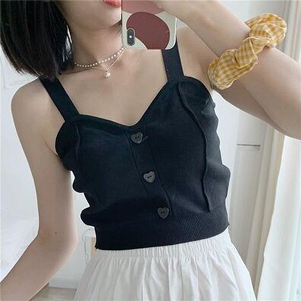 women's tanks & camis woman casual solid color knitting vest ladies sweet v-neck short women fashion button decor camisole for female, White
women's tanks & camis woman casual solid color knitting vest ladies sweet v-neck short women fashion button decor camisole for female, White